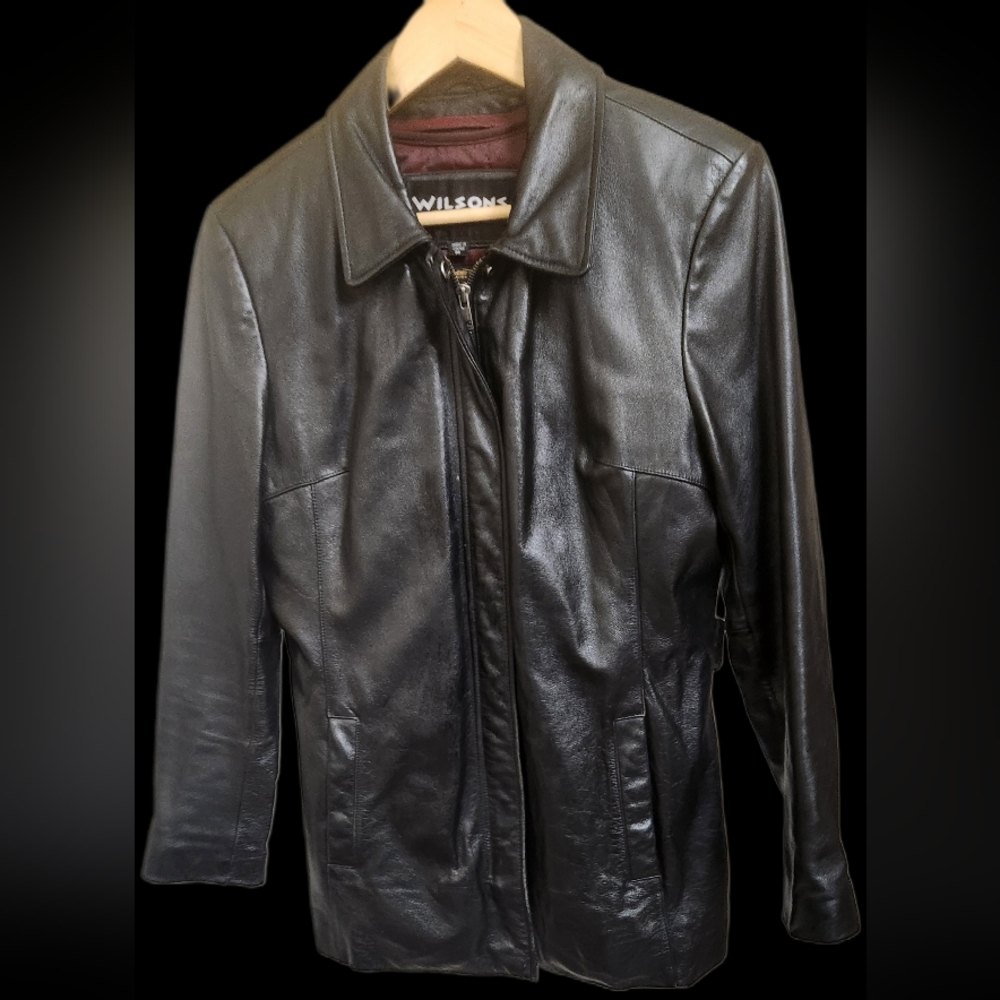 Wilsons Black Leather Jacket Womens M Zip, Thinsulate Removable Lining